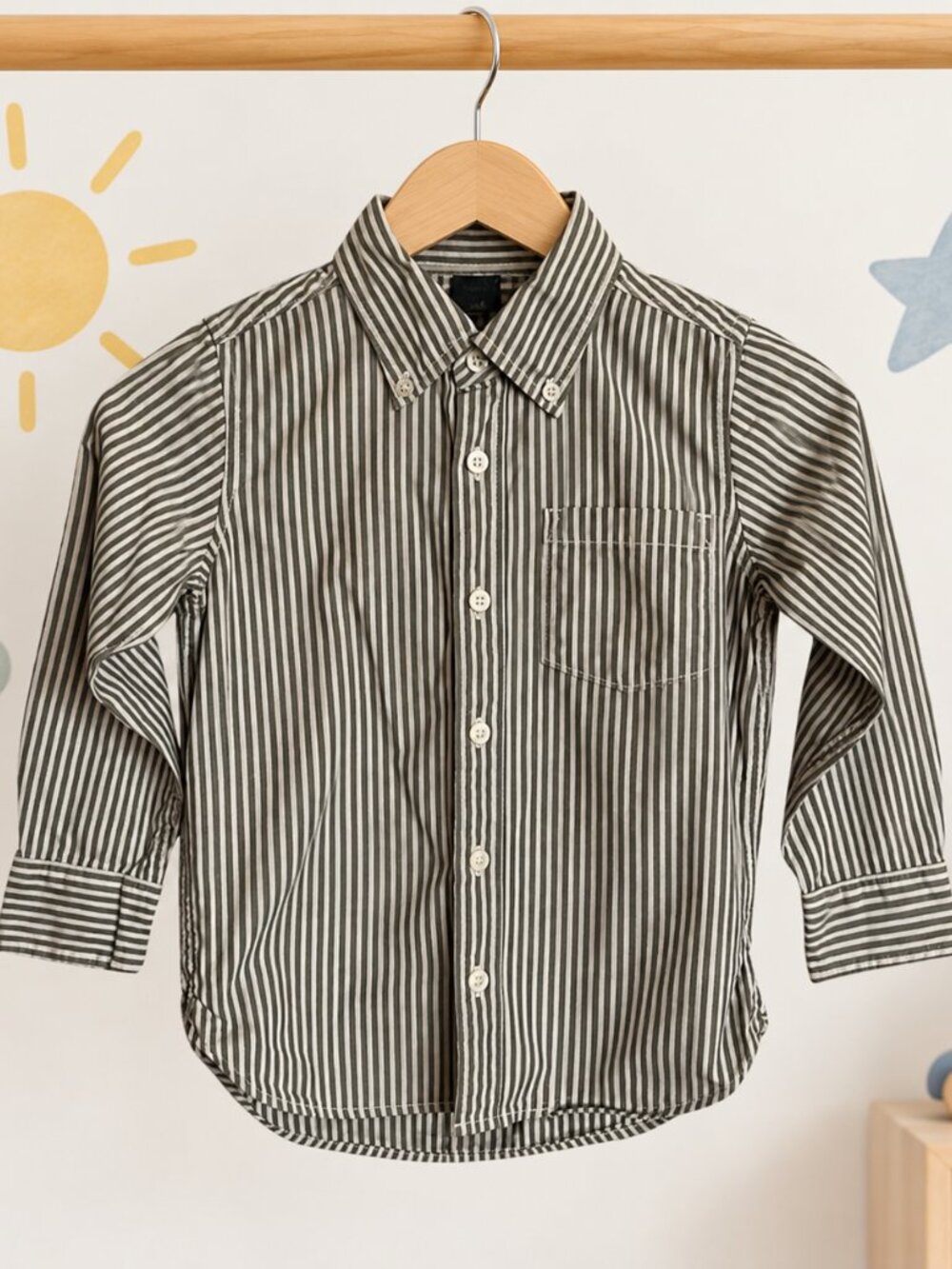 Baby GAP Boys Striped Button-Up Shirt Size 5 Black White Long Sleeve